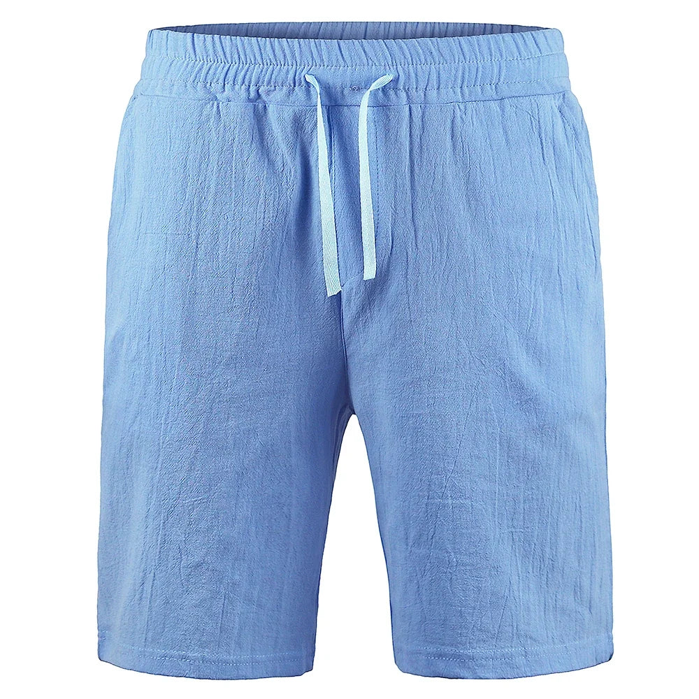 KB Men's Cotton Linen Shorts - Breathable Solid Color Summer Streetwear Pants S-3XL