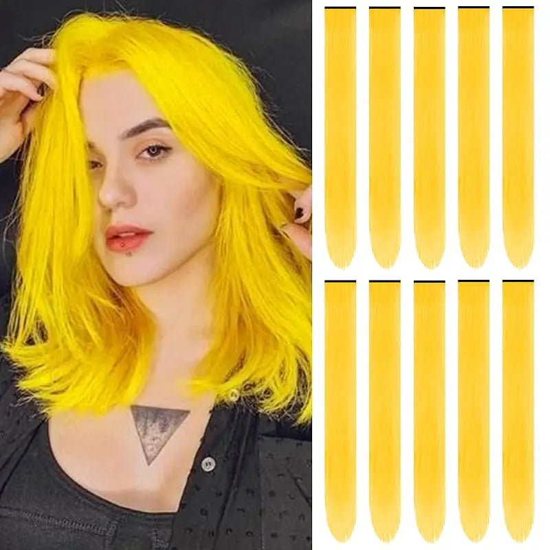 1/5/11 Pack 22" Clip-In Multi-Color Rainbow Hair Extensions – Synthetic Highlights for Girls, Women & Kids