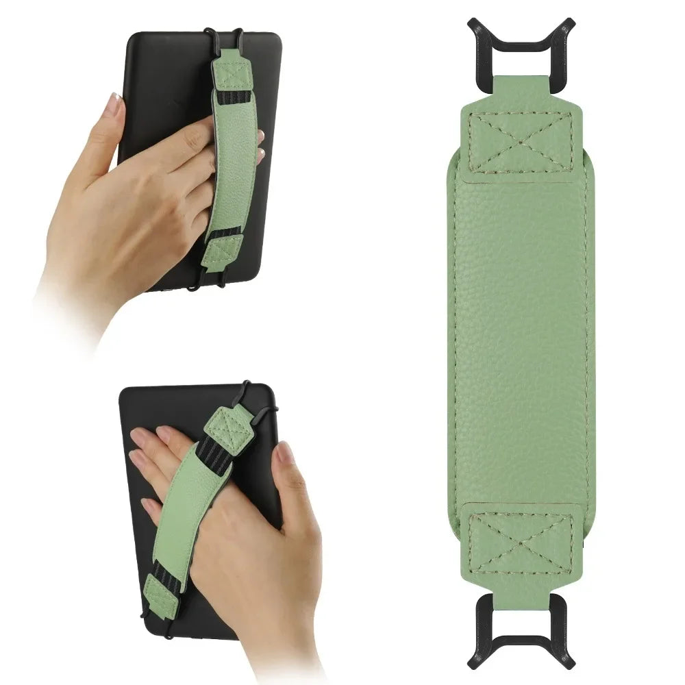 Leather Tablet Hand Strap - Universal Anti-Slip Anti-Drop EReader Holder for Kindle iPad Kobo Lenovo Sony & More