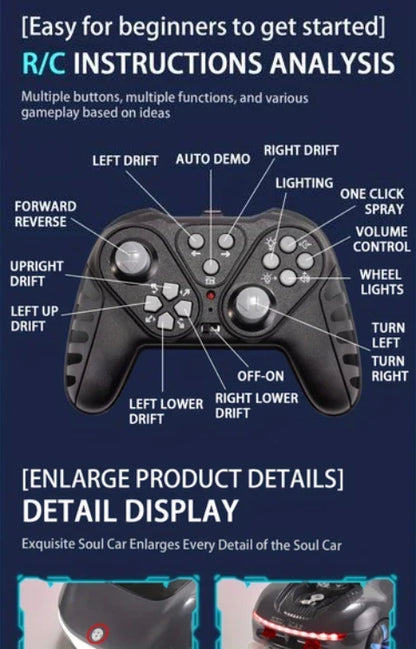NEW Cool Sports Car Remote Control – Dual Spray, Sound & Lights, 4WD Sci-Fi Concept Car for Kids