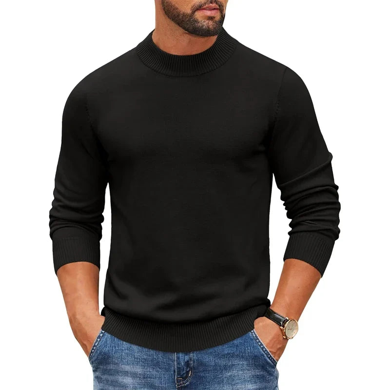 Men's Mock Turtleneck Ribbed Sweater - Heavyweight Slim Fit Warm Knit Pullover Casual Streetwear Top