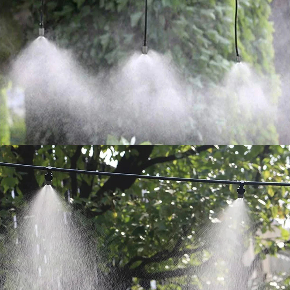 10-20M Automatic Garden Irrigation System – Portable Misting Fog Nozzles with 4/7mm Tee Connector for Patio & Hose Spray