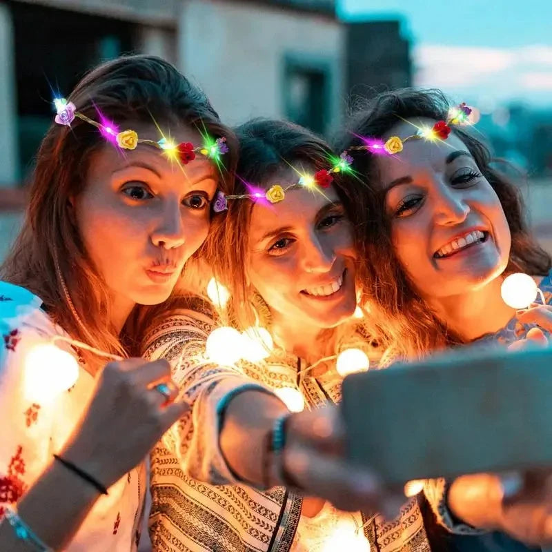 Luminous Flower Wreath Headband - 15/30Pcs 10-LED Garland Crown for Wedding & Christmas