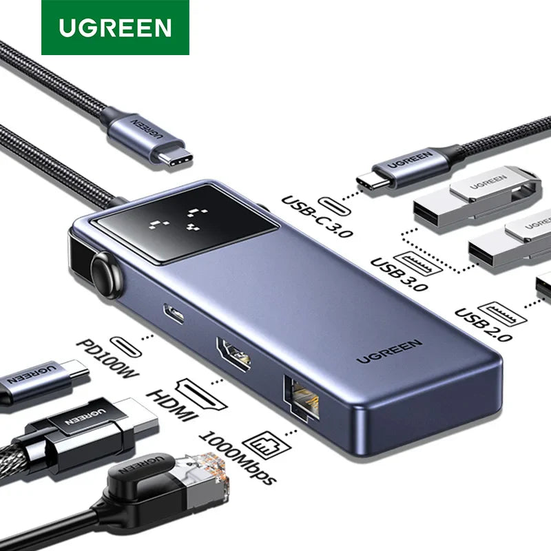 UGREEN 7-in-1 USB-C Hub – 4K HDMI, USB 3.0, RJ45 Gigabit Ethernet Docking Station for MacBook & Laptops
