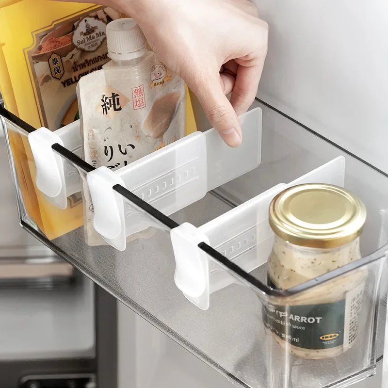 4PCS Adjustable Refrigerator Door Dividers – Expandable Side Shelf Partition for Kitchen Bottle & Food Organization