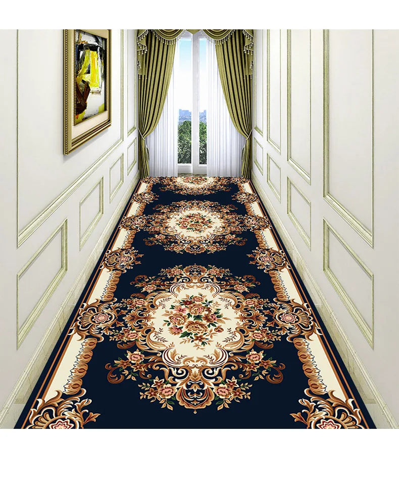 Luxury Chinese Classical Corridor Rug – Crystal Velvet Washable Carpet for Villa, Hotel & Hallway