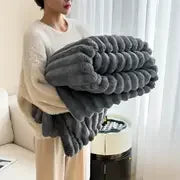 Simplicity Solid Color Flannel Blanket – Thick Wide Stripe Multifunctional Warm Blanket for Autumn & Winter