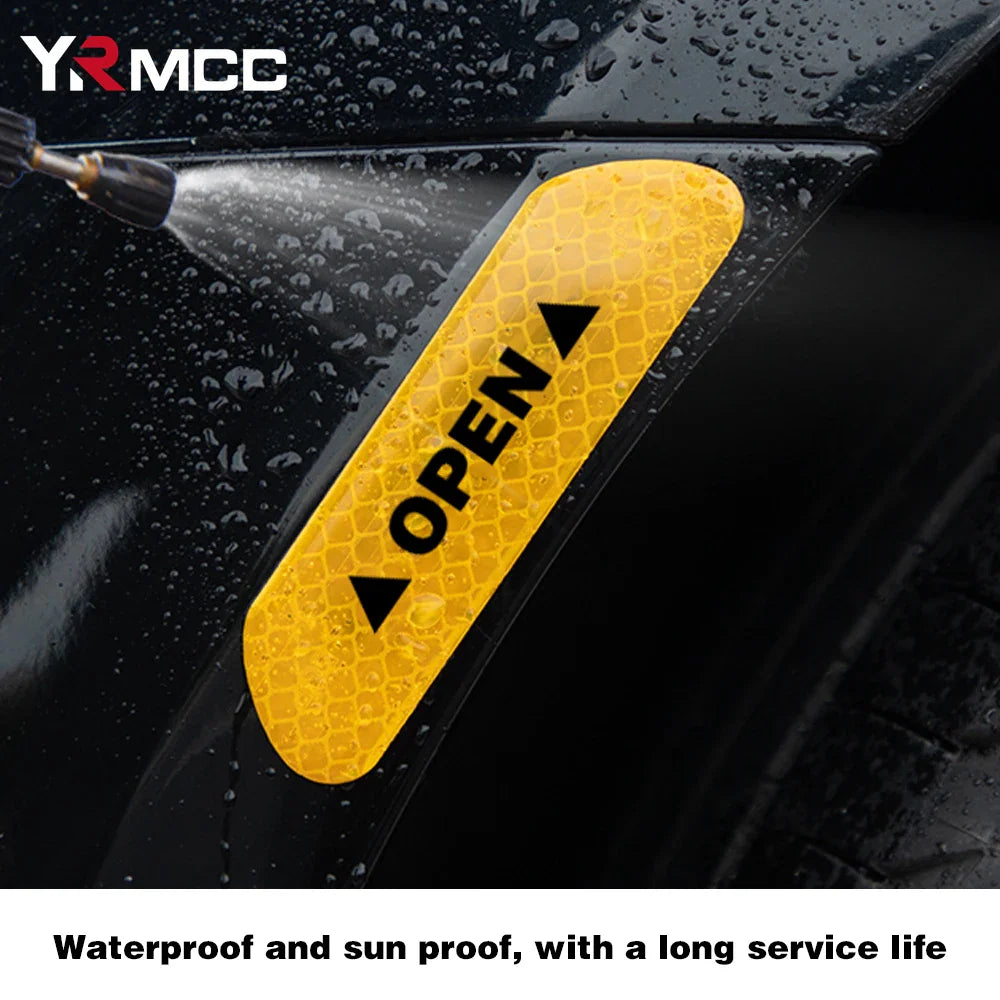 4PCS Reflective Car Door Safety Stickers — Warning Decals for Interior & Exterior Vehicle Protection