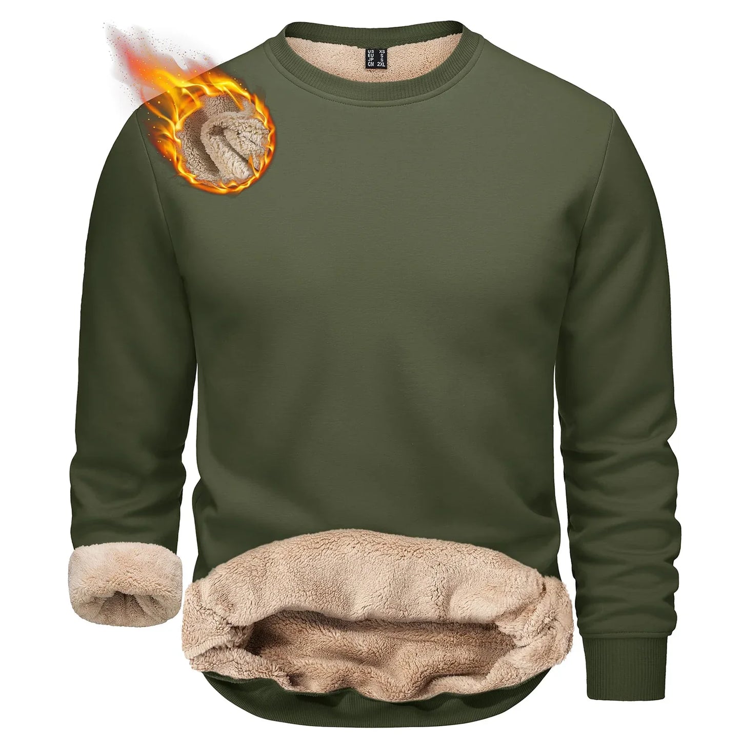 TACVASEN Men’s Winter Fleece Sweatshirt – Thicken Sherpa-Lined Crewneck Pullover, Warm Heavy Winter Top, No Hood