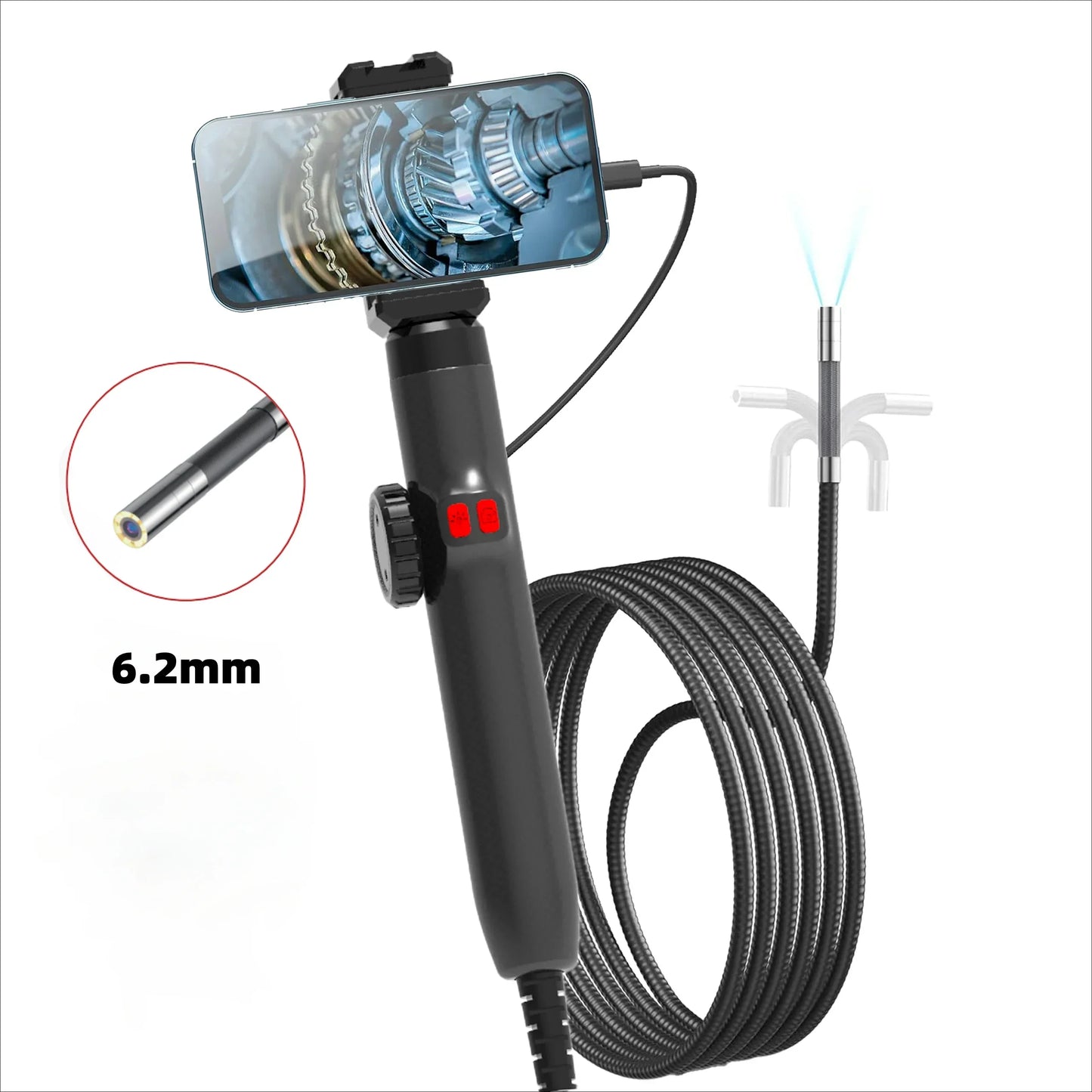 360° Articulating Borescope Camera - LED Endoscope Inspection Tool for Android & iOS Phones