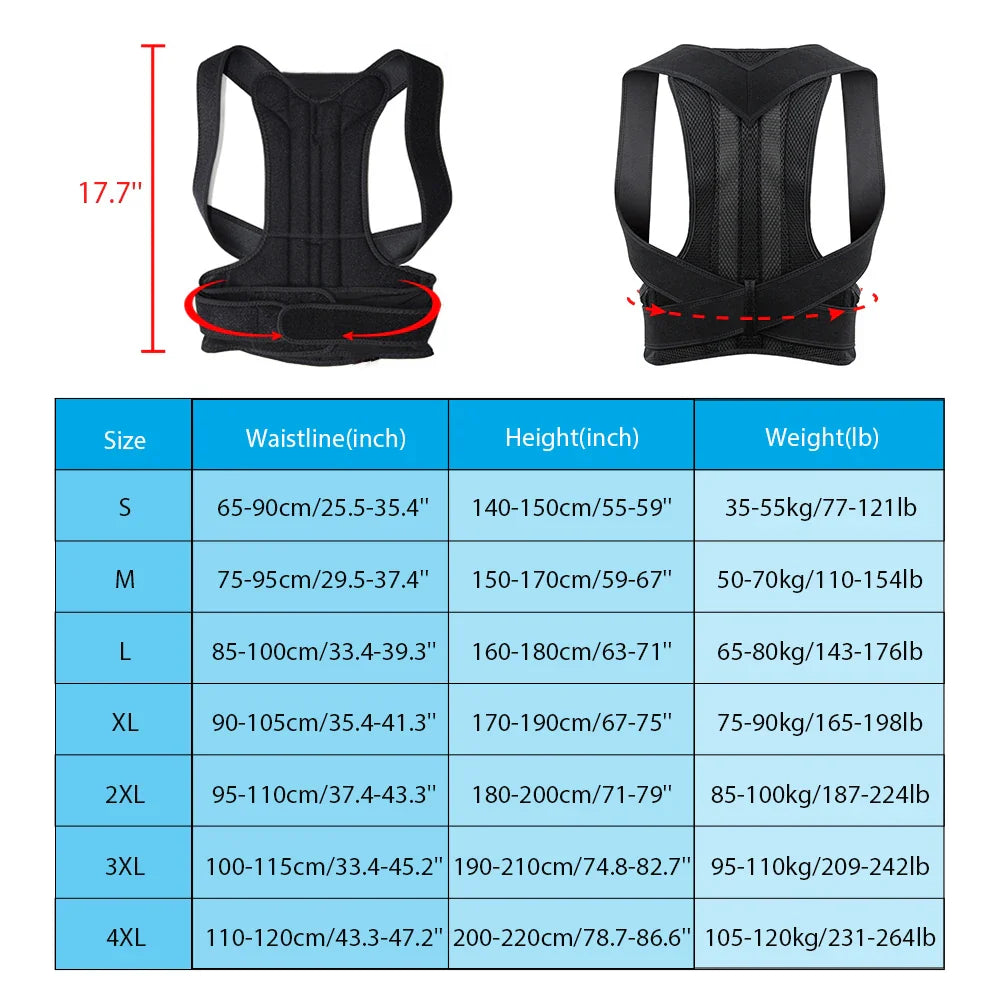 Adjustable Back Brace Posture Corrector Belt – Lumbar & Shoulder Support for Men & Women to Improve Scoliosis