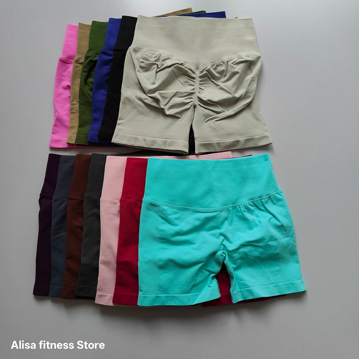 Summer High Waisted Yoga Shorts - Seamless Tummy Control Fitness Running Shorts with Solid Color Stretch Leggings Style