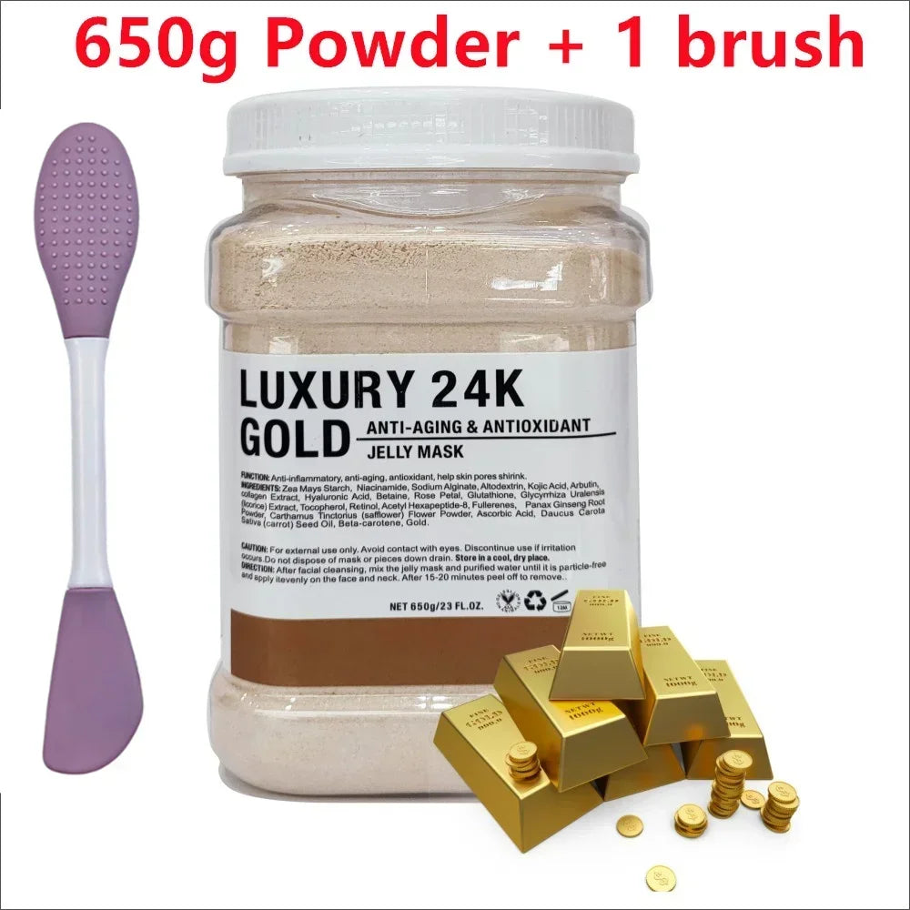 650g Chamomile Hyaluronic Acid Facial Moisturizing Mask Powder with Silicone Brush, Rose Jelly Mask for Skin Elasticity