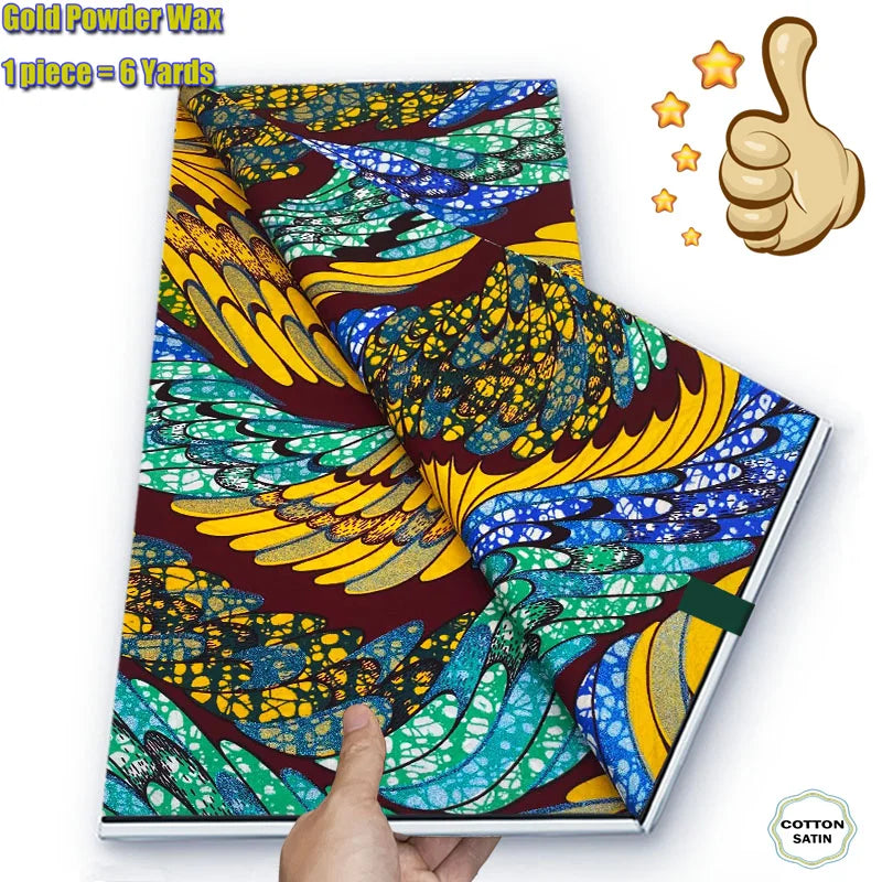 Soft Glitter Golden Wax Fabric - 100% Cotton Ankara Flash Gold Print Batik African Fabric for Nigerian Fashion Sewing & Crafting