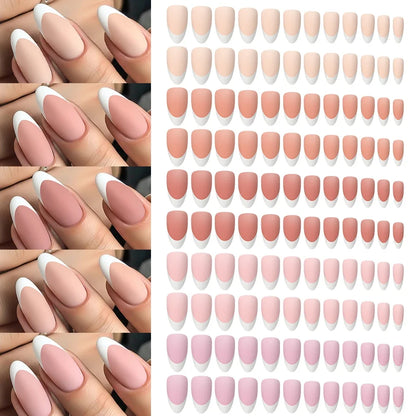 360Pcs Almond French Tip Press On Nails - Glossy Matte Full Cover White Edge False Nail Tips for Women DIY Manicure