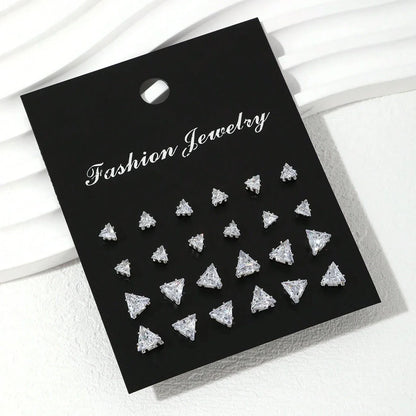 12 Pairs Luxury Zirconia Earrings – Elegant Shiny Stud Set for Parties, Gifts, and Couples