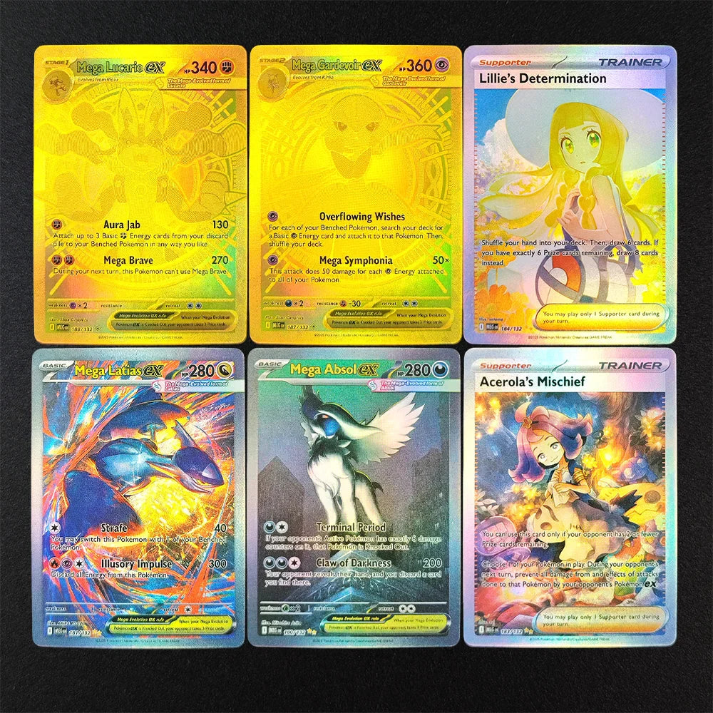 2025 Pokémon English Collection Cards Set – MEGA Dragonite, Charizard, Lucario & Gardevoir EX Anime Trading Cards Gift Toys