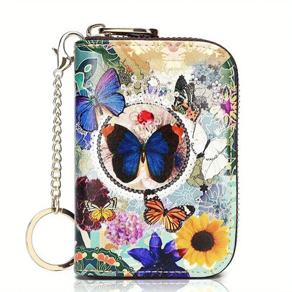 RFID Leather Card Holder Wallet with Zipper & Key Ring – Slim Credit Card Case & Coin Purse for Men and Women