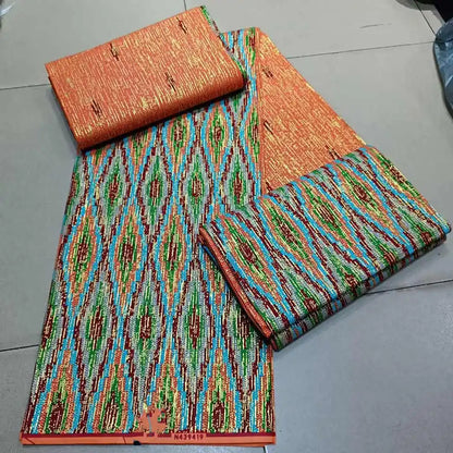 Real Ankara Wax Lace Fabric - 100% Cotton Nigerian Gold Print, 6 Yards Ghana Style Party Dress Material