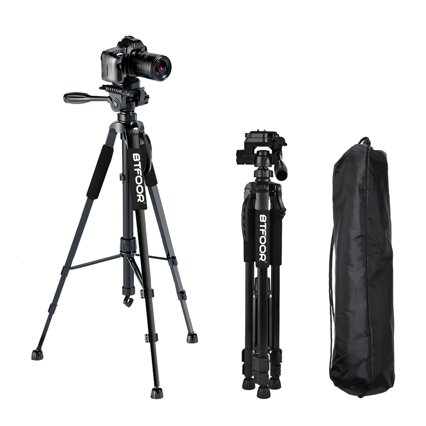 55" Aluminum Travel Tripod – 140CM Tall Stand with Quick Release Plate & Pan Head for Phone, Canon, Nikon, DSLR, SLR Cameras