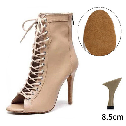 Women’s Latin Dance Stiletto Boots - Spring/Autumn Open Toe Thin Heel Ballroom Shoes