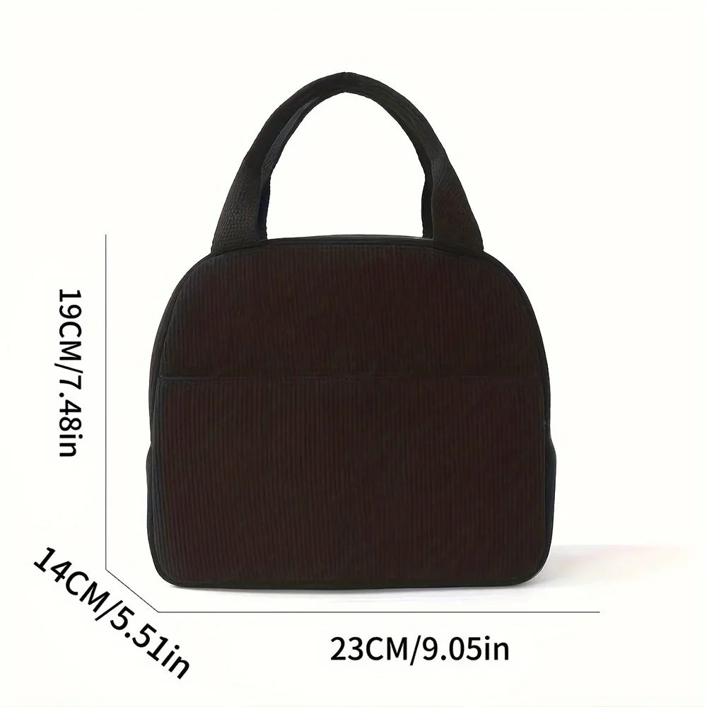 Reusable Thermal Insulated Bento Bag – Embroidered Corduroy Portable Lunch Bag for Kids, School, Travel, and Work Trips