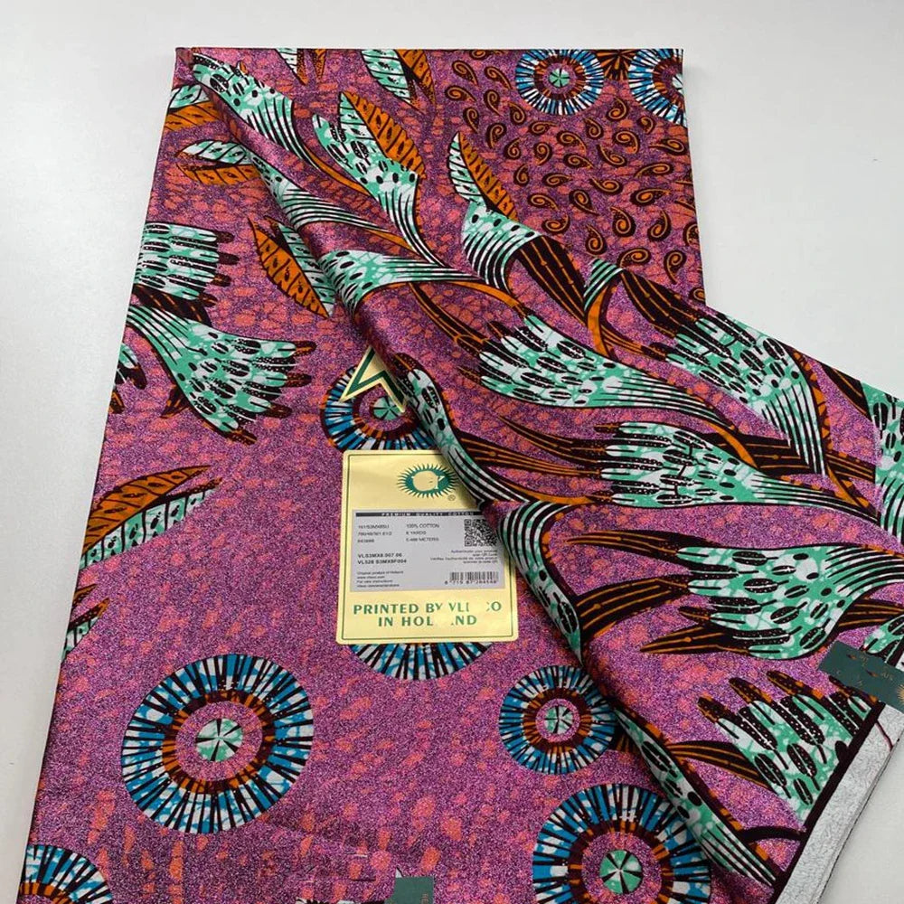 New Grand African Wax Fabric - 6 Yards Cotton Ankara Batik Pagne with Golden Shine Finish for Dresses & Sewing