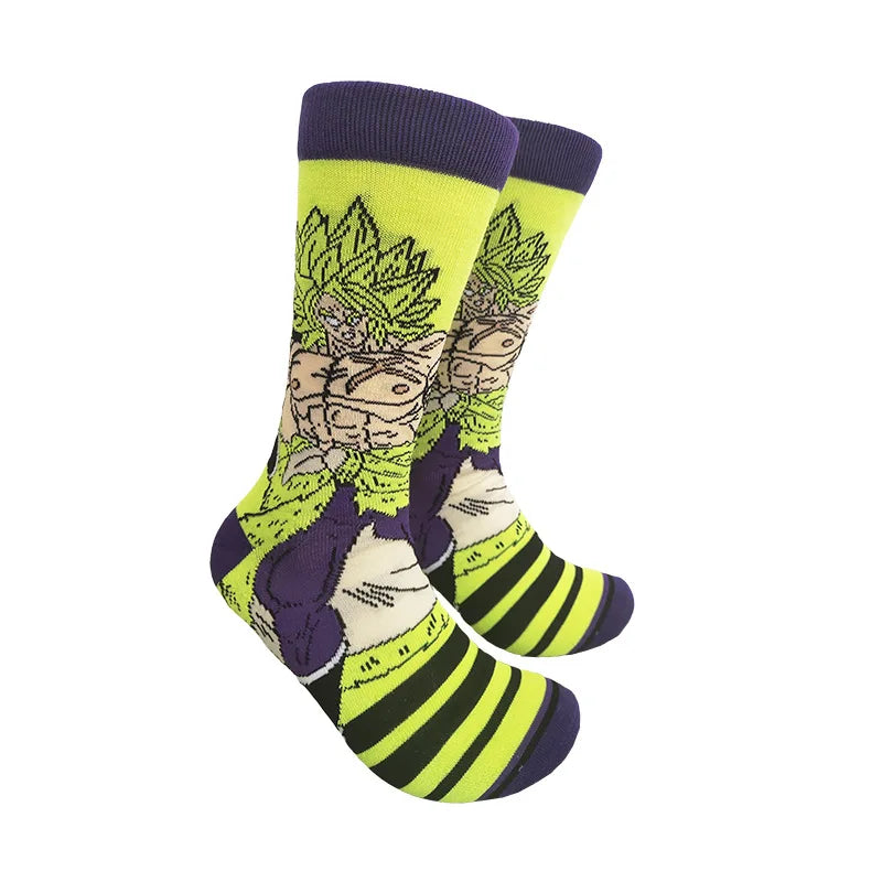 Men’s Dragon Ball Anime Mid Tube Socks - Bandai Cartoon Character Cotton Crew Socks