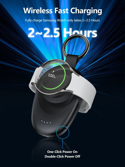 1400mAh Portable Wireless Charger & Power Bank — Magnetic Keychain Charging for Galaxy Watch 7/Ultra/6/5 Pro/4/3/Active 2