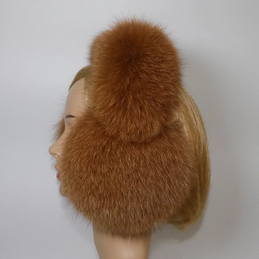 Real Fox & Raccoon Fur Earmuffs – Warm Winter Ear Warmer for Women and Girls, Plush Genuine Fur Accessory