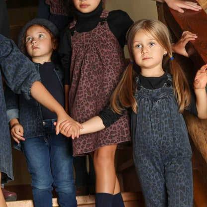 AW26 Denim Leopard Kids Clothing Collection - Boys Girls Dress Skirt Shirt Vest and Overalls Fashion Set