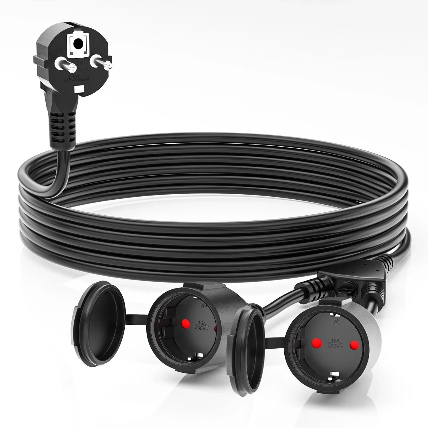 European Standard Power Extension Cord – 5cm/3/5/7M, Male to Female, 3680W 250V 16A with Safety Plug