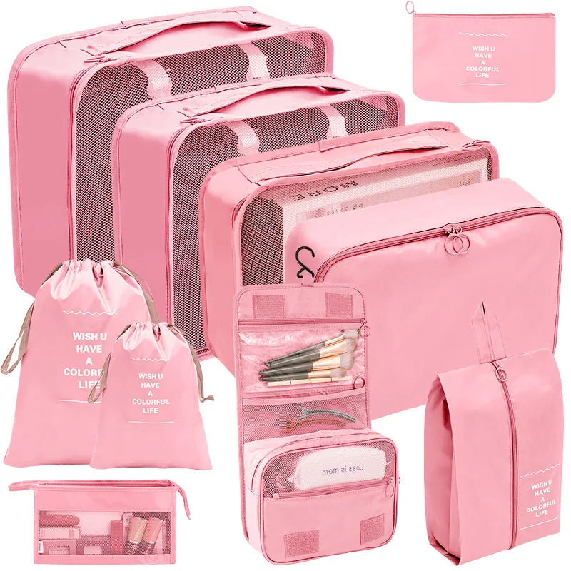 7/8/9/10-Pcs Travel Organizer Set — Portable Packing Cubes for Luggage, Clothes & Shoes, Foldable Storage Bags
