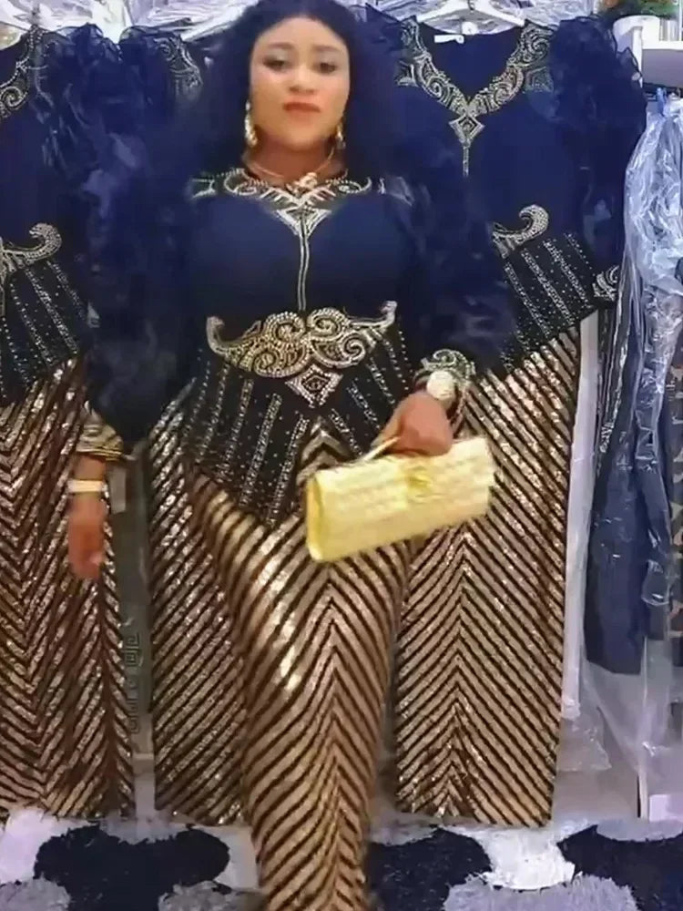 African Dresses for Women - 2025 Plus Size Sequin Evening Party Long Dress Dashiki Ankara Fashion Outfit