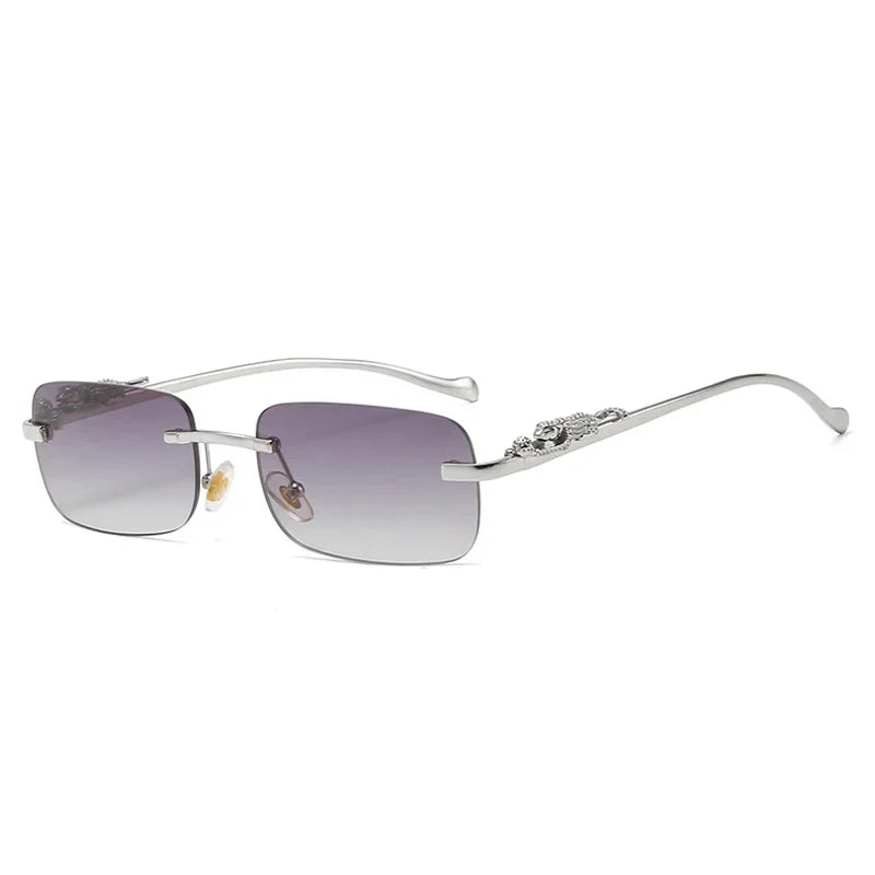 Luxury Rimless Square Sunglasses – Designer Gradient Metal Frame Retro Rectangle UV Protection Shades for Men & Women