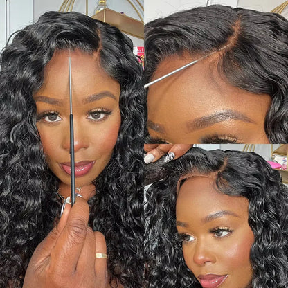 30-40 Inch Curly 13x4 Glueless Human Hair Wig – Brazilian Loose Deep Wave Black Wig, Ready-to-Wear Clearance Sale