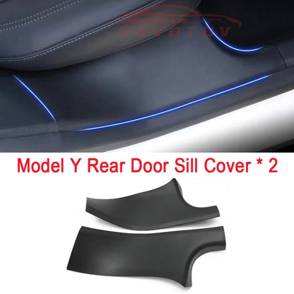 Rear Door Sill Protective Pad for Tesla Model Y – Anti-Kick Threshold Guard Cover Strip, Original Fit Accessories