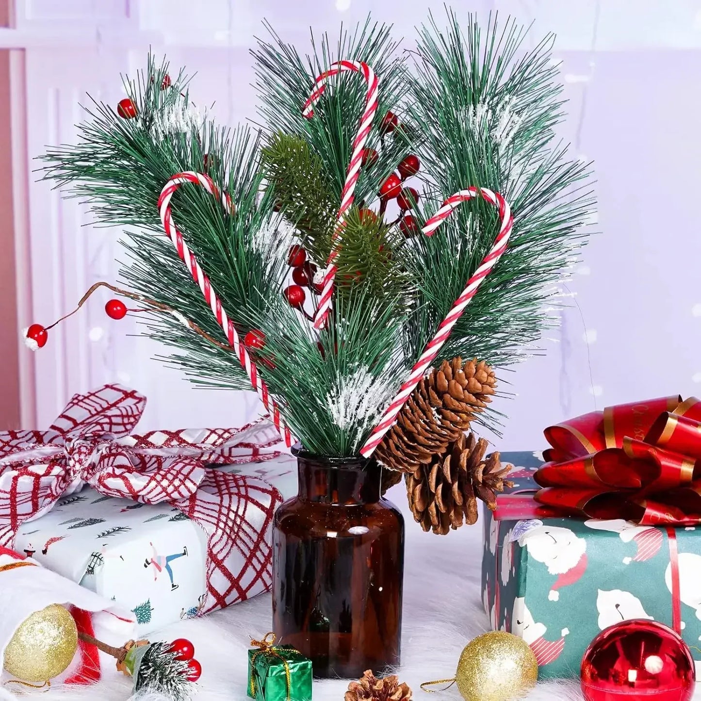100/10pcs Christmas Candy Cane Ornaments – Plastic Twisted Hanging Decorations for Tree & Party Favors