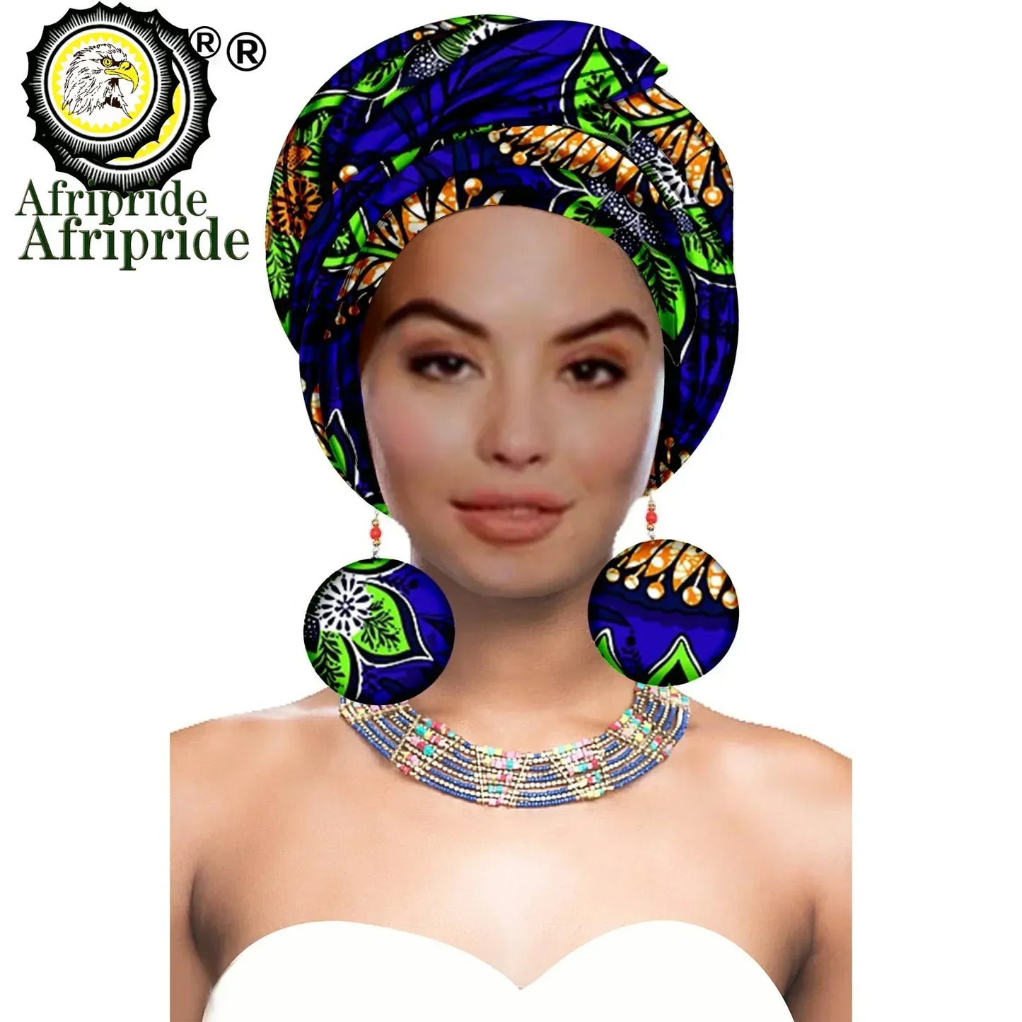 African Turban Headwrap - Nigerian Ankara Headscarf with Matching Earrings