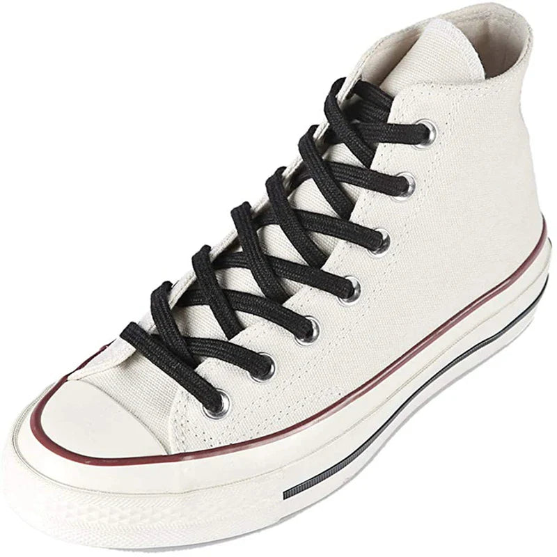 Cotton Flat Shoelaces for Sneakers — Classic Canvas Shoe Laces for Women & Men, 1 Pair, White/Black/Beige