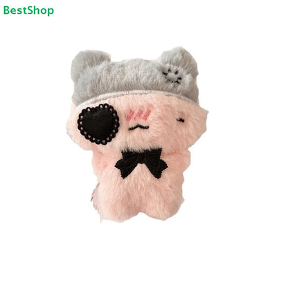 Cute Plush Cat Keychain - Kawaii Kitten Pendant with Heart Patch Bow Charm for Bag Decoration & Accessories