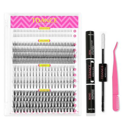 TDANCE 280PCS DIY Lash Extension Kit – Mix Clusters (30D/40D) with Bond, Seal & Remover for At-Home Application