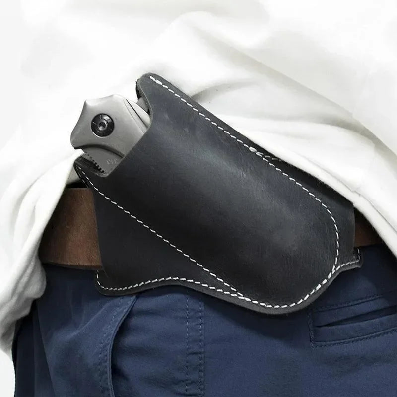 Leather Anti-Scratch Knife Sheath — Folding Flick Knife Waist Belt Clip Holder for Pocket Knives, Camping & Outdoor Tools
