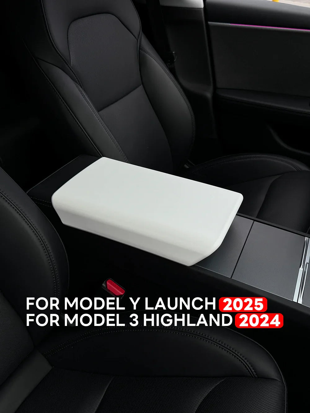 TPE Soft Center Console Armrest Cover – Compatible with Tesla Model Y Launch 2025 & Model 3 Highland 2024 Accessories