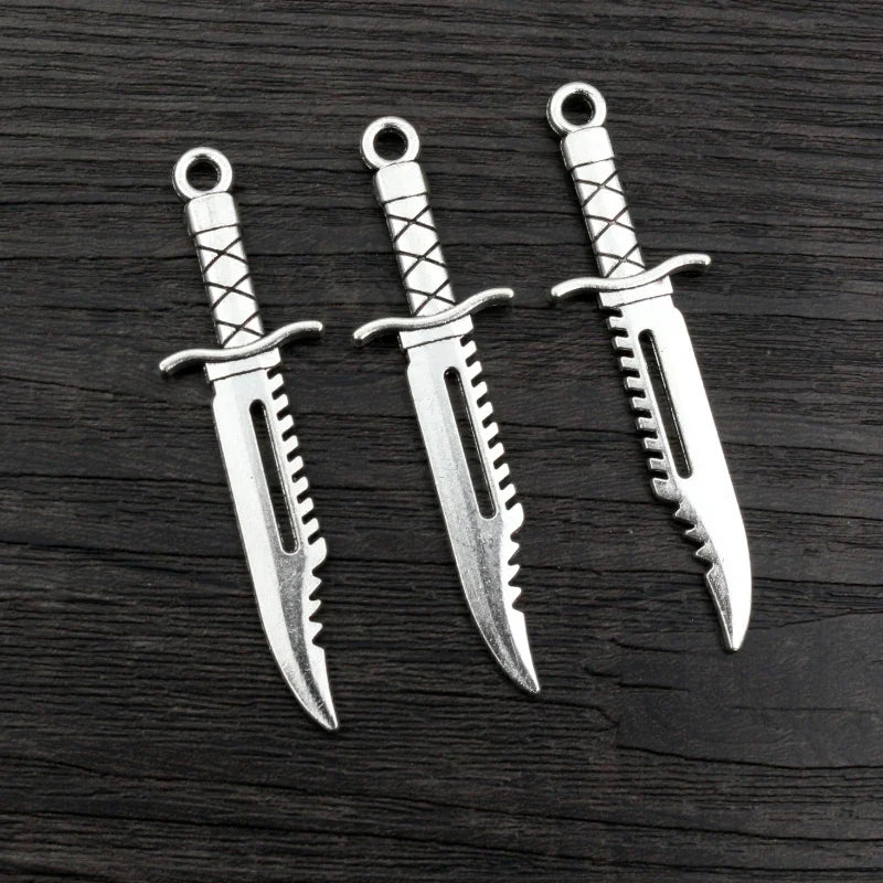10pcs Antique Silver Sword Charms - DIY Jewelry Making Pendants Necklace Craft Accessories Findings