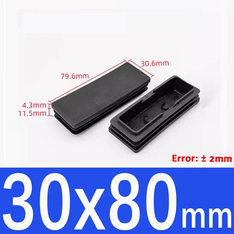 Black Square Tube End Caps - Plastic Blanking Plugs for Furniture, Tables & Chairs 10-100mm