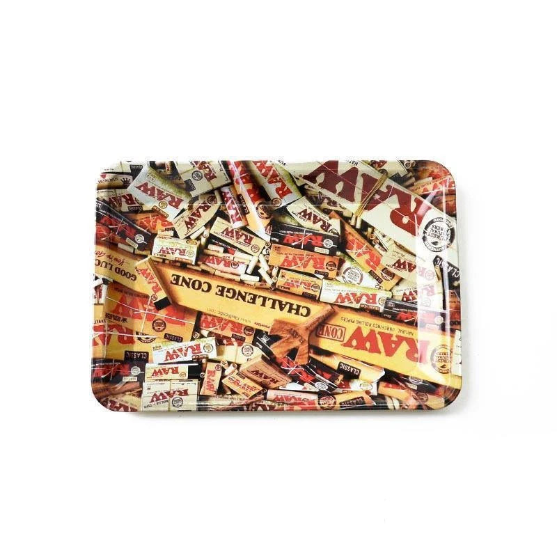 Metal Tobacco Storage Tray - Rolling Accessories Organizer with Decorative Patterns