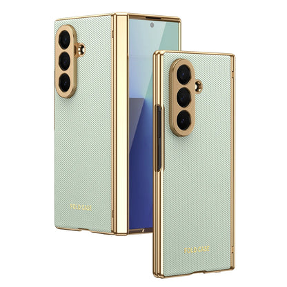 Samsung Galaxy Z Fold 4/5/6/7 Plaid Vegan Leather Case - Hinge Protection Cover with Clear Glass Protector