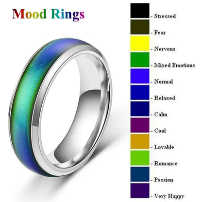 Stainless Steel Mood Ring - Color Changing Emotion Temperature Ring for Women Men Couples Fashion Jewelry