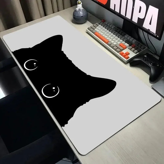 Funny Black Cat Mouse Pad - XXL Kawaii Desk Mat 800x400 Large Computer Keyboard Pad for Office Gaming Setup